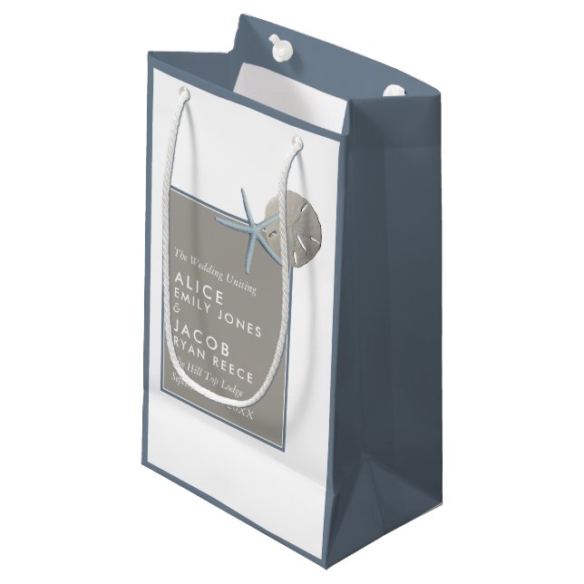 Starfish and Sand Dollar - Beach Wedding Small Gift Bag (Front Angled)