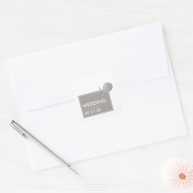 Starfish and Sand Dollar - Beach Wedding Square Sticker (Envelope)