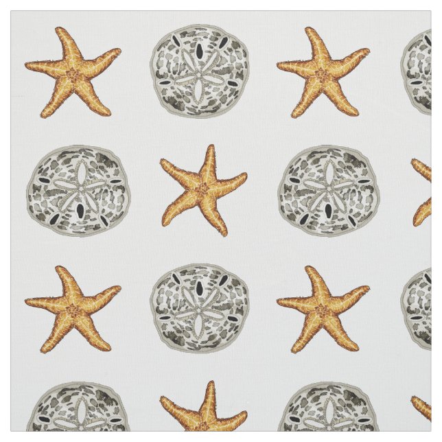 Starfish and Sand Dollar Fabric (Swatch)