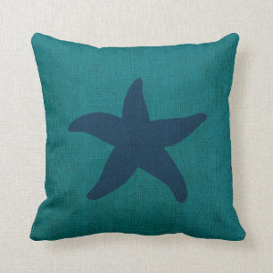 Starfish and Sand Dollar Ocean Green Blue Throw Pillow