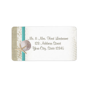 Starfish and Sand Dollar over Lace Aqua Teal Label