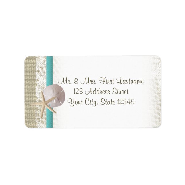 Starfish and Sand Dollar over Lace Aqua Teal Label (Front)