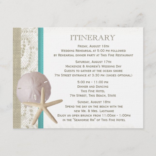 Starfish and Sand Dollar Teal Ocean Romance Enclosure Card (Front)