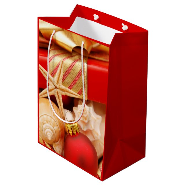 Starfish and Sea Shell Christmas at the Beach Medium Gift Bag (Back Angled)