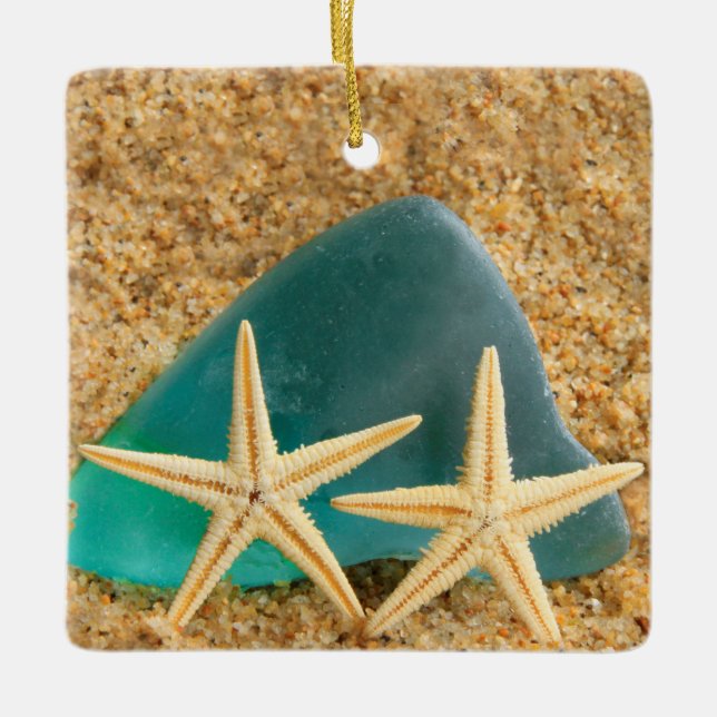 Starfish And Seaglass Ceramic Ornament (Front)
