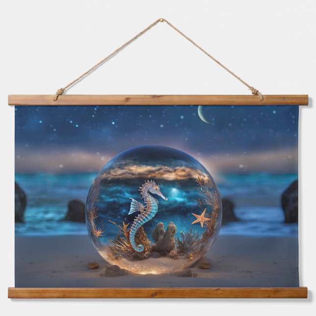 Starfish and Seahorse Surreal Beach Ocean Hanging Tapestry (Front)