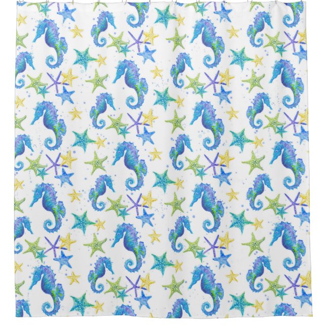 Starfish and Seahorse Watercolor Beach Bathroom (Front)