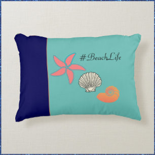 Starfish and Seashell Beach Life Accent Pillow