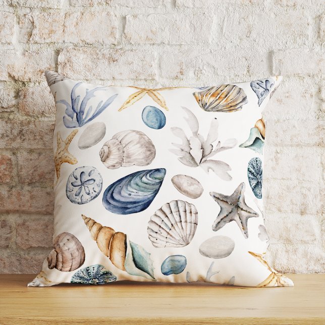 Starfish And Seashell Summer Throw Pillow (Creator Uploaded)
