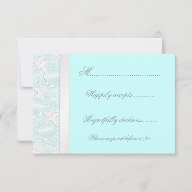 Starfish and Seashells Beach Wedding RSVP Card (Front)