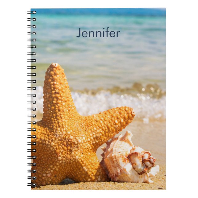 Starfish and Seashells on the Beach Personalized Notebook (Front)