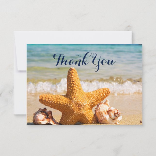 Starfish and Seashells on the Beach Thank You Card (Front)