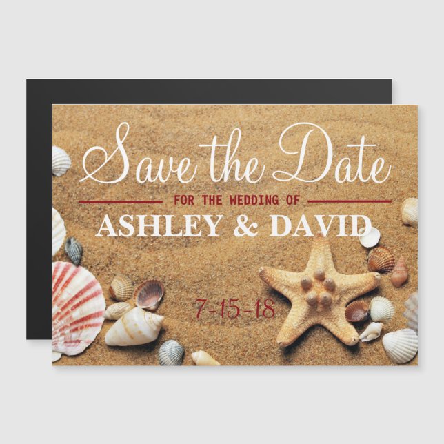 Starfish and Shells Save The Date magnet (Front/Back)