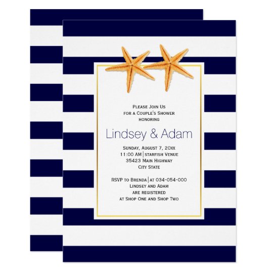 Starfish and stripes beach wedding couples shower card