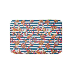 Starfish And Stripes Pattern Bath Mat