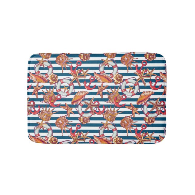 Starfish And Stripes Pattern Bath Mat (Front)