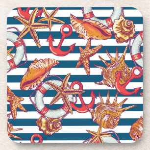 Starfish And Stripes Pattern Coaster