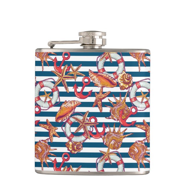 Starfish And Stripes Pattern Hip Flask (Front)