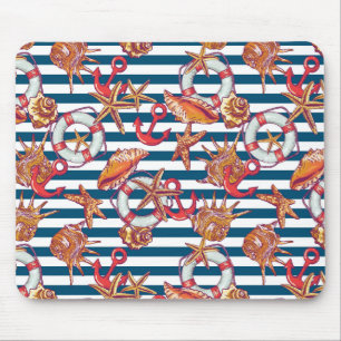 Starfish And Stripes Pattern Mouse Pad