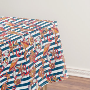 Starfish And Stripes Pattern Tablecloth