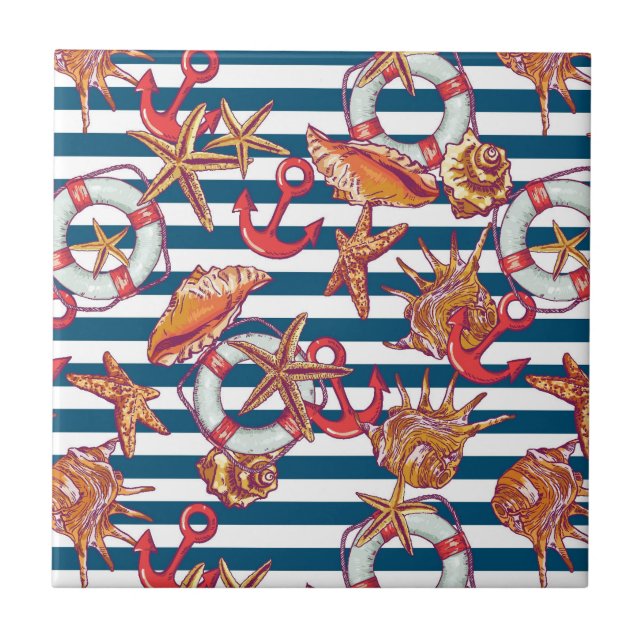 Starfish And Stripes Pattern Tile (Front)
