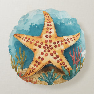 Starfish and Tropical Ocean Paradise Round Pillow