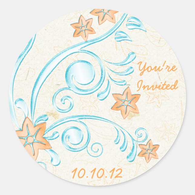 Starfish and Water Destination Wedding Stickers (Front)