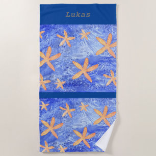 Starfish and water effect with customizable name beach towel