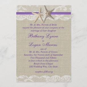 Starfish and White Lace Purple Invitation
