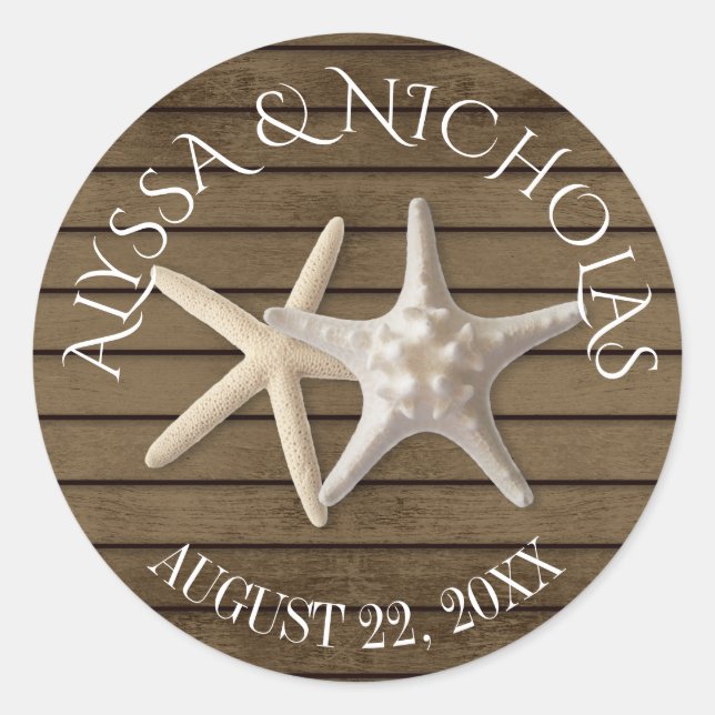 Starfish and Wood Classic Round Sticker (Front)