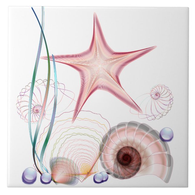 Starfish, Aqua  Beach Summer Tile (Front)