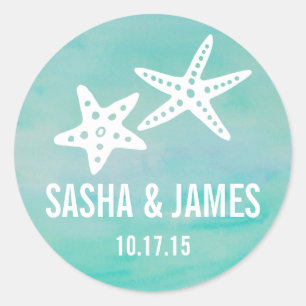 Starfish Aqua Personalized Wedding Stickers