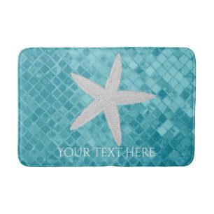 Starfish Aqua Sea Glass Personalize Bath Mat