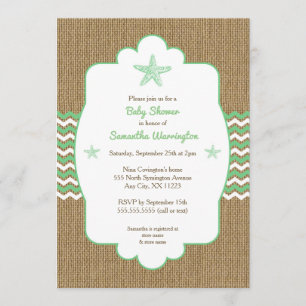 Starfish baby shower invites sea green burlap