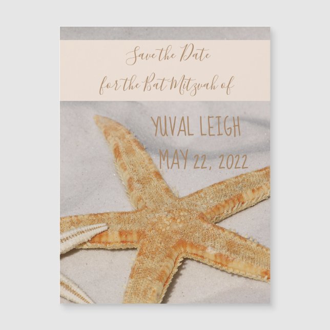 Starfish Bat Mitzvah Magnetic Save the Date Card (Front)