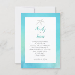 Starfish Beach Aqua Blue Wedding Invitation