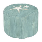 Starfish Beach Aqua Wood Pouf Seat