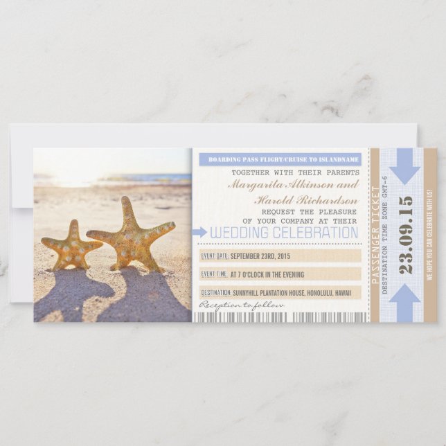 starfish beach carte d'embarquement mariage invita (Devant)