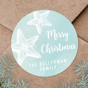 Starfish Beach Christmas Classic Round Sticker