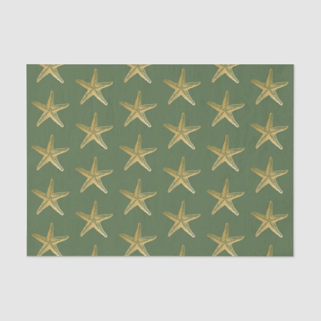 Starfish Beach Coast Christmas Seashell Gold Green Tissue Paper (Front)