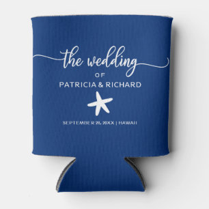 Starfish Beach Destination Wedding Navy Blue Can Cooler