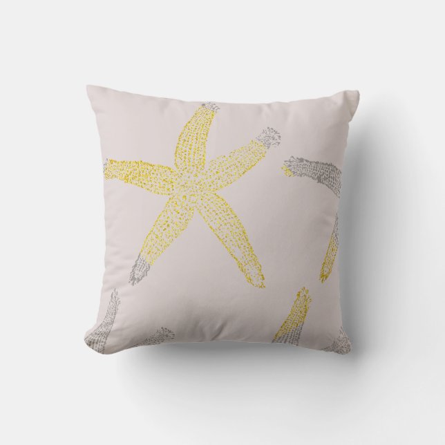 Starfish Beach Glittery Gold Pink Grey Gift Outdoor Pillow (Front)