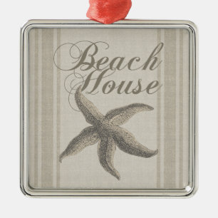 Starfish Beach House Seashore Coastal Metal Ornament
