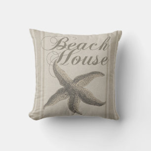 Starfish Beach House Seashore Coastal Throw Pillow