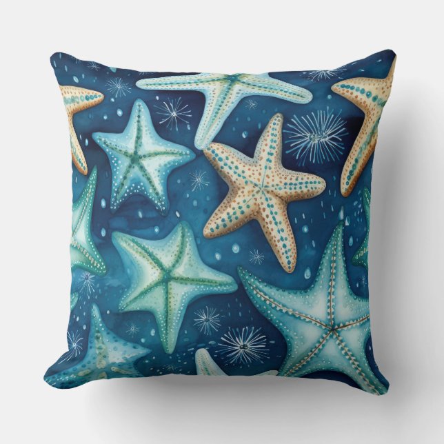 Starfish beach house throw pillow home decor (Front)