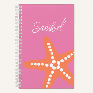 Starfish Beach Name Ocean Preppy Decor Pink Orange Notebook