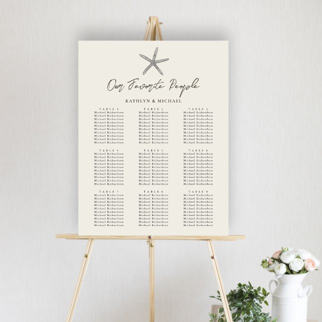 Starfish Beach Ocean Wedding 9 Table Seating Chart (Creator Uploaded)