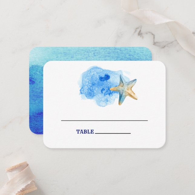 Starfish Beach | Seaside Wedding Table Place Cards (Front/Back In Situ)