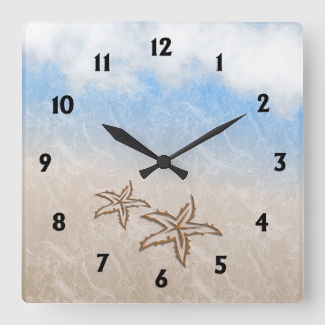 Starfish Beach Square Wall Clock (Front)