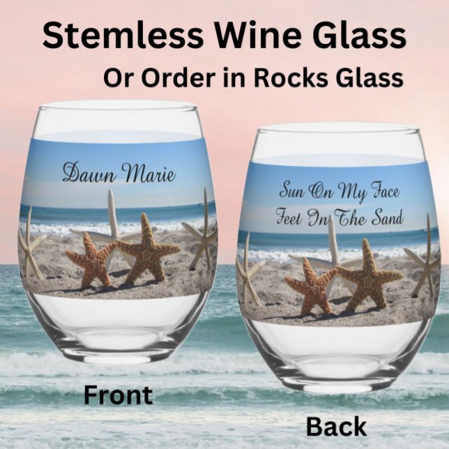 Starfish Beach Stemless Wine Glass or Rocks Glass (beach)